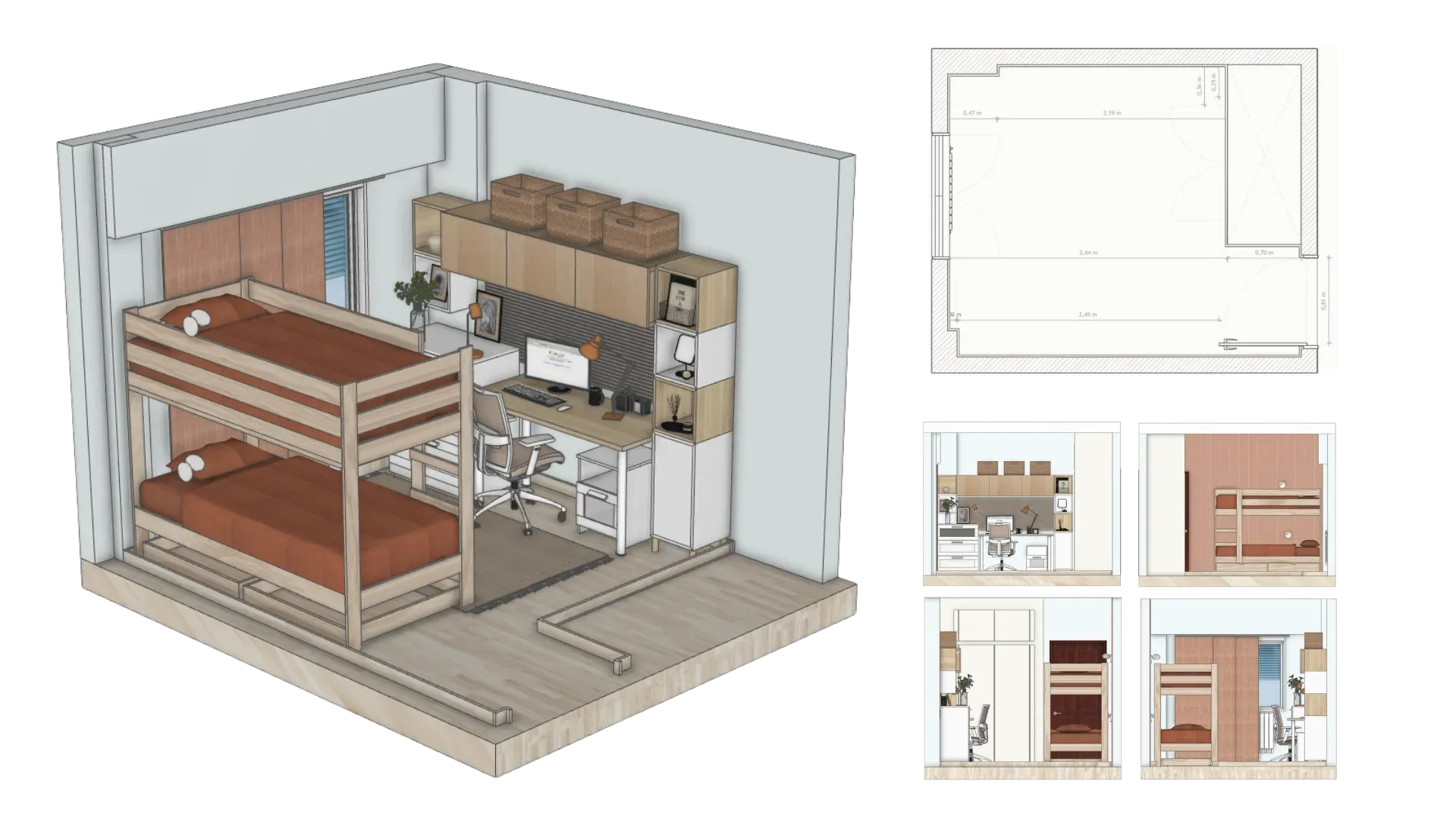 Documentación gráfica: axonométrica, planta acotada y alzados