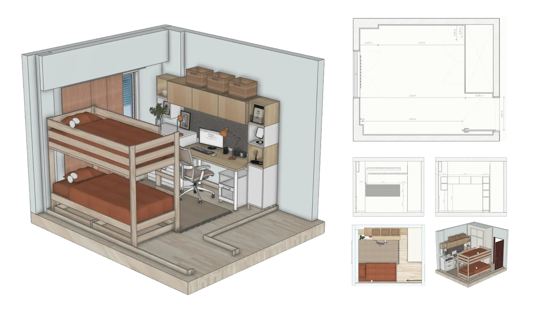 Documentación gráfica: axonométrica, planta acotada y alzados